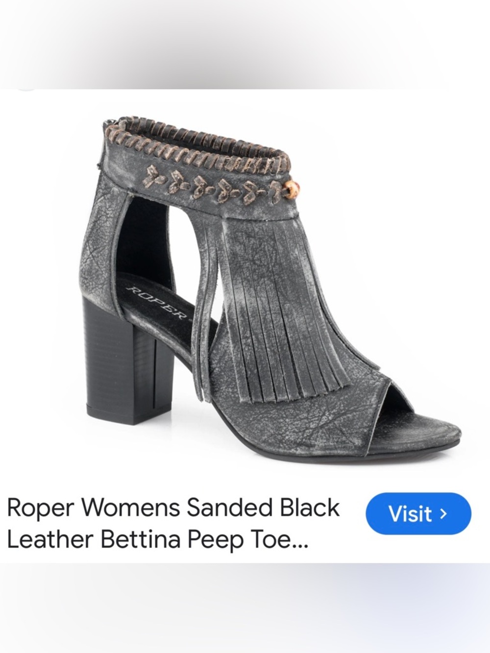 Roper Women's Fringe Peep Toe Block Heel Sandal - Black